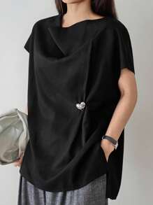 DAZY Women's Loose Business Casual Vest Top, Elegant Metal Buckle Twist Decor Hollow Drawstring Tie Waistcoat, Suitable For Office, Commuting, Spring, Summer, Autumn