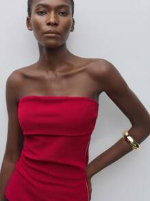 Maija 纯色罗纹针织抹胸，女士秋季服装，圣诞女装 - 酒紅色 - 查看 5