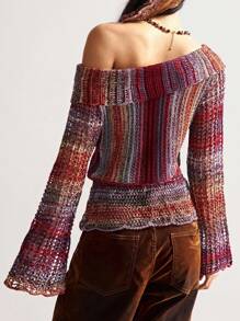 Bohemela 女士条纹露肩长袖腰系带针织衬衫 - 彩色 - 查看 6