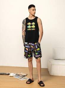 TEENAGE MUTANT NINJA TURTLES | SHEIN Herren Set aus Tanktop mit Buchstaben- und Cartoon-Muster und kurzer Hose mit Taschen als Freizeitkleidung