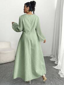 Modelyn Women Plus Size 3D Music Floral Decor Long Sleeve Dress Fall Cloth For Women - Green - View 2