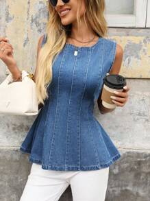 EMERY ROSE Damen lässiges, simples ärmelloses Denim Crop Top - Blau - Übersicht 3