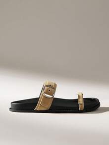 Solecia 女士可调节扣式休闲拖鞋，适合日常穿着 - 杏色 - 查看 1