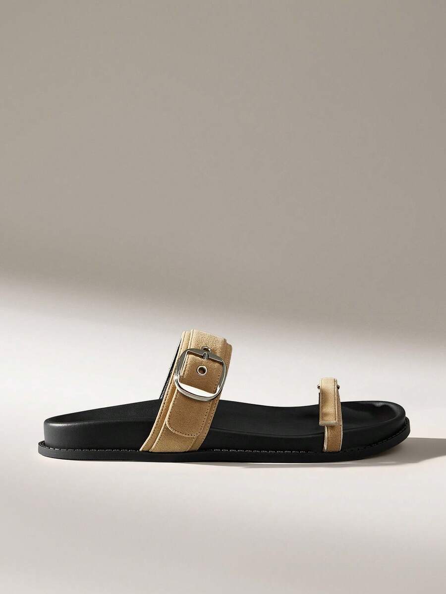 Solecia 女士可调节扣式休闲拖鞋，适合日常穿着 - 杏色 - 查看 1