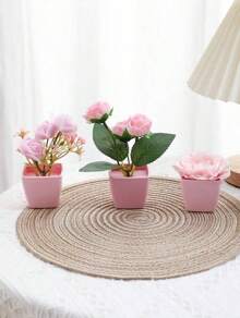 1pc仿真植物盆栽/5pcs盆栽组合家居玄关卧室浴室书柜窗台迷你可爱粉色派对装饰美观情人节礼物礼品生日毕业 - 粉色 - 查看 15