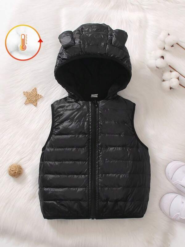 SHEIN Young Boys Cute Hooded Ear Decor Padded Vest, Suitable For Winter Wear