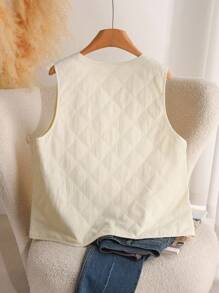 CosyJoli 大码刺绣装饰系带无袖圆领休闲背心夹克 - 杏色 - 查看 2