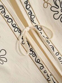 CosyJoli 大码刺绣装饰系带无袖圆领休闲背心夹克 - 杏色 - 查看 3