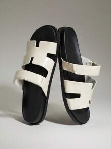 SHUZIA 男士镂空可调节带舒适拖鞋 - 米色 - 查看 7