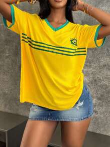 INAWLY Women Brazilian Print Short Sleeve Casual T-Shirt, Summer Graphic Tees Women Tops - Multicolor - View 3