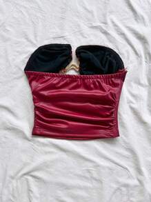 Soleia 女士露背镂空金属扣装饰修身短款上衣，适合派对、约会、下午茶、波西米亚风、浪漫花卉、度假