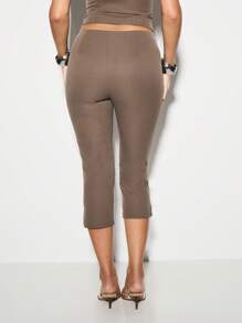 KIZN Bengaline High Waisted Capri Pants For Women Tummy Control Cropped Pants Elegant Office Business Casual Professional Summer Spring Trousers - Grey - View 2