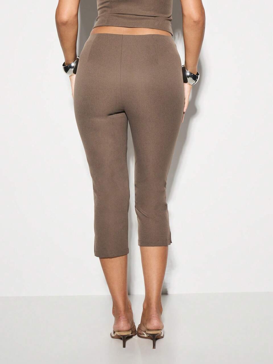 KIZN High Waisted Capri Pants With Side Split Detail