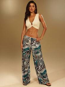 Denimoi 斑马纹亮片直筒套脚裤 - 彩色 - 查看 3