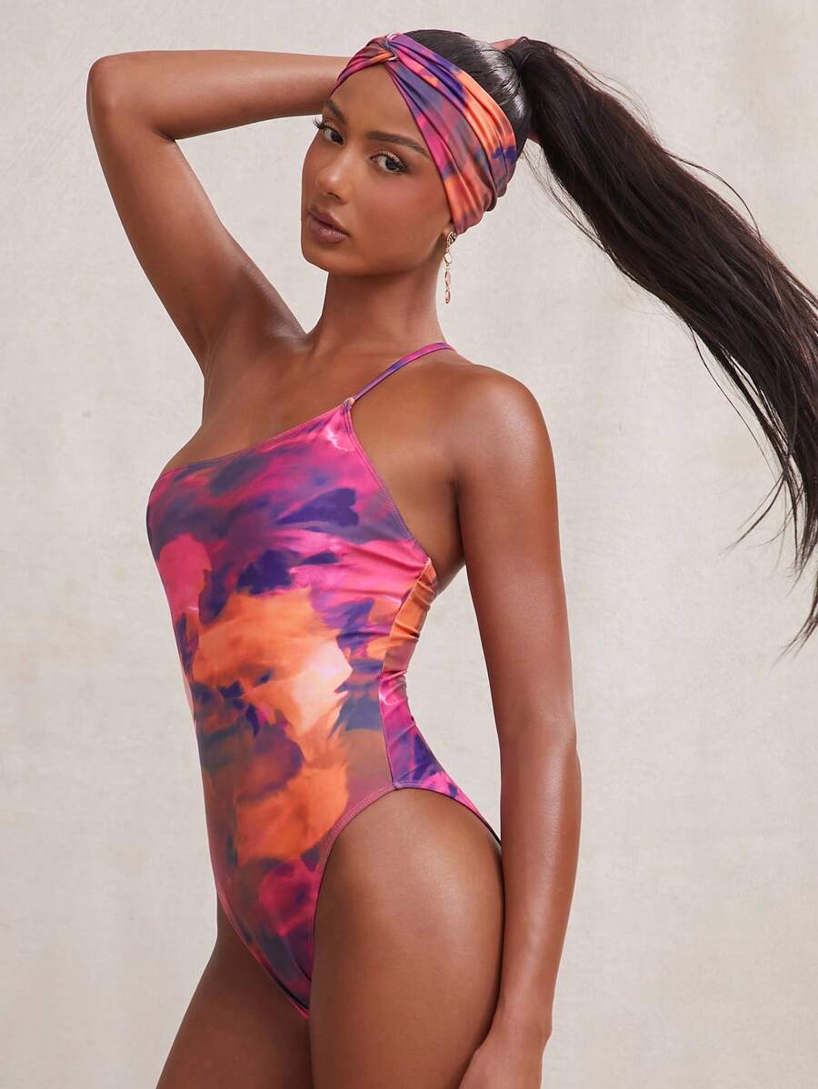 NYA SZN 连体泳衣不对称修身度假套装扭结头带海滩春夏泳装套装女