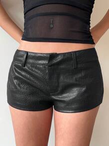 Aloruh 女式性感复古图案仿皮超短迷你裙 - 黑色 - 查看 3