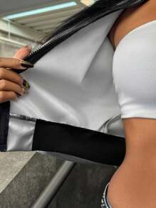 INAWLY Women's Spring And Autumn Fashion Metallic Cropped Jacket Fall Winter Cloth For Women - Silver - View 6