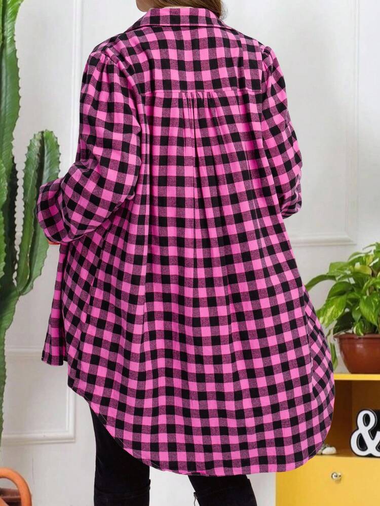 Plus Size Women's Casual Loose Plaid Pattern Long Sleeve Jacket, Everyday Wear,Autumn And Winter, Fall