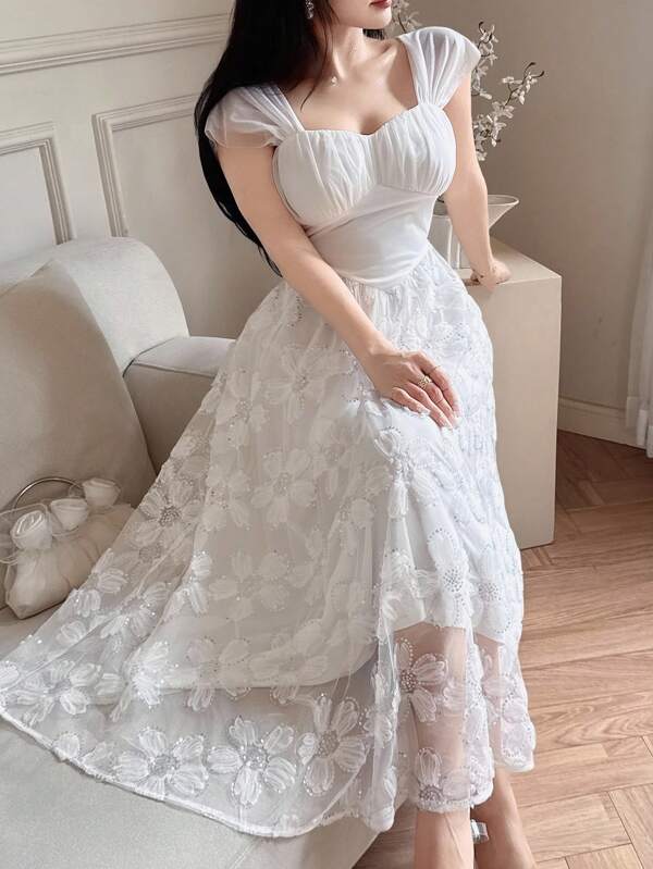 Modelyn فستان سيدات أنيق من تركيبة الشباك اللامع للصيف