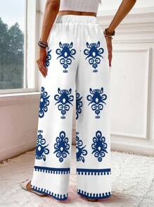 Travachic Quần dài in họa tiết hình học cổ điển màu xanh dành cho nữ, thích hợp cho kỳ nghỉ hè, bãi biển, đảo, phong cách cổ điển, phong cách kỳ nghỉ thường ngày, gợi cảm, dễ thương, Y2K Coconutgirl, kỳ nghỉ Boho, phong cách Hippie, lễ hội âm nhạc - Nhiều màu - Xem 3