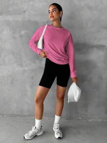 EURMUSE Cotton Solid Drop Shoulder Sweatshirt - Pink - View 4