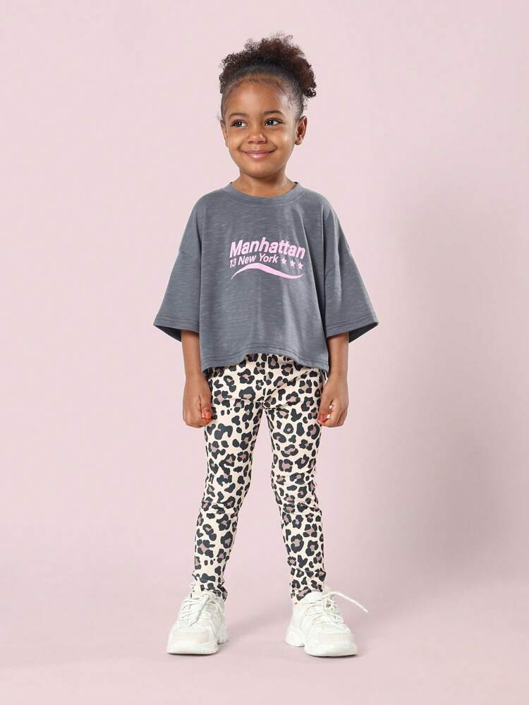 Manhattan Print Crop T-Shirt With Animal Print Leggings