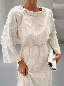 EURMUSE 纹理面料，荷叶边下摆长裙 - 白色 - 查看 6