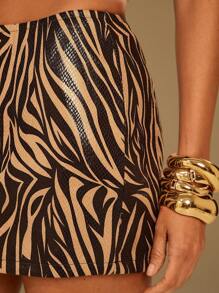 Denimoi Minifalda de moda con efecto brillo de estampado de cebra