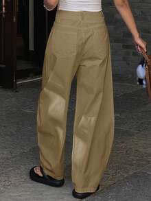 DAZY 女士纯色宽松哈伦裤，带口袋，休闲春夏长裤 - 咖啡棕 - 查看 2