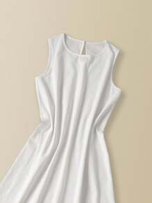 EMERY ROSE Vestido de verano sin mangas de algodón informal con cuello redondo y corte evasé en color blanco
