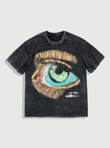 ROMWE MEN Street Life Hiphop Punk Vintage Men's Eye Print Short Sleeve Casual T-Shirt - Black - View 1