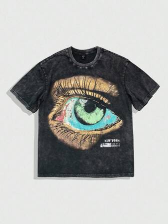 Grunge Punk T-shirt décontracté à manches courtes pour hommes, imprimé vintage à l'œil, style hip-hop punk