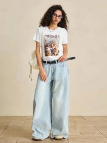 INAWLY Women's White Summer Casual Everyday Regular Comfortable Anamarija Fashion Texas T-Shirt Pattern Print Round Neck Short Sleeve Beautiful Ladies Top - White - View 4