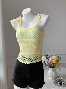 Comfortcana Débardeur en Top crochet tricoté à découpe ajourée