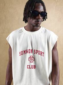 Sumwon Sport Club 无袖背心 肌肉 T 恤 街头装 校队风格 学院风 超大码 夏季节日 健身俱乐部 休闲 复古 校园必备 - 杏色 - 查看 3