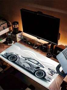 SHEIN Extra-Large White Sports Car Design Gaming Mouse Pad - 89.92 X 39.88 Cm, Non-Slip Rubber Base, Extended Desk Mat For Gamers And Office Use Back To School - Multicolor - View 7