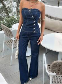 EURMUSE Casual Denim Top And Jeans Set Women Clothing Women Two Pieces Outfits Jean - Dark Wash - View 3