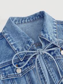 SHEIN MOD 女式前系带休闲牛仔背心 - 中等水洗藍 - 查看 3