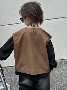 Dazy Kids 秋季幼儿男童无袖宽松休闲背心夹克 - 棕色 - 查看 8