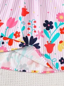 SHEIN 女童下摆印花休闲度假吊带A字连衣裙 儿童夏季连衣裙 女童碎花连衣裙 儿童夏季连衣裙 幼儿女童夏季连衣裙 - 紫色 - 查看 6