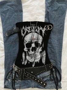 Attitoon 女士褶皱蝴蝶结字母骷髅印花抹胸上衣 - 彩色 - 查看 1