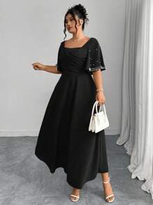 Modelyn Vestido elegante con aplicaciones de cuentas para tallas grandes - Negro - Ver 6