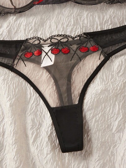 Women Cherry Geborduurde Mesh Verleidelijke Lingerie Set, able Schattige view 4