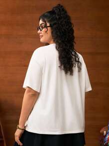 HARRY POTTER X SHEIN Camiseta de Manga Curta com Gola Redonda, Estampa de Letra e Animal Colorido, Plus Size