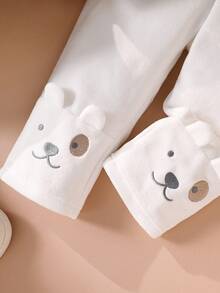 SHEIN 幼儿男童可爱熊耳朵毛绒面料舒适柔软长袖T恤和裤子套装 - 彩色 - 查看 6