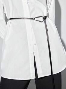 Maija Women Solid Color Drop Shoulder Single-Breasted Casual Office Shirt Women's Work Corporate White Oversized Shirt For Women's Work, Fall Women Clothes - White - View 5