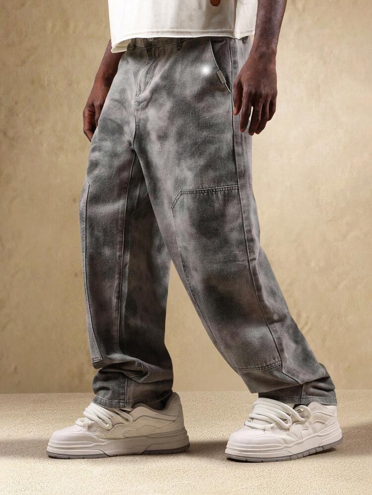 Abstract Pattern Carpenter Jeans With Wide Leg Design