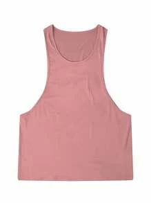 Manfinity Dauomo Men's Summer Solid Color Round Neck Casual Loose Tank Top - Pink - View 4