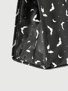 ROMWE Bat Print Insulated Lunch Bag, Gothic Style Fashion - Black - View 4