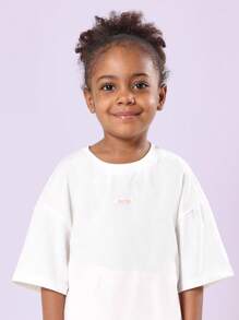 SUMWON Mädchen Oversize T-Shirt aus Baumwoll Jersey, legeres Kurzarm Oberteil mit Stadt Muster, Logo in Rosa, Basic Sommer Wochenend T-Shirt mit Rundhalsausschnitt - Weiss - Übersicht 3